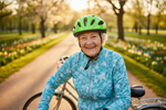 nette oma mit fahrrad helm